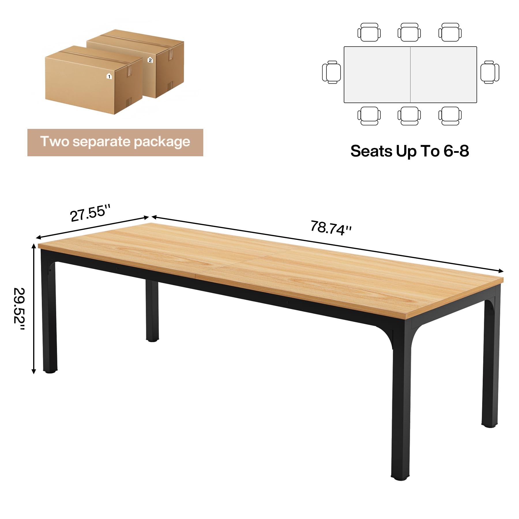 6.5 FT Conference Room Table, 78.74" W x 27.56" D Large Office Conference Table, Modern Seminar Meeting Table Desk for Boardroom, Meeting Room (2, Natural)