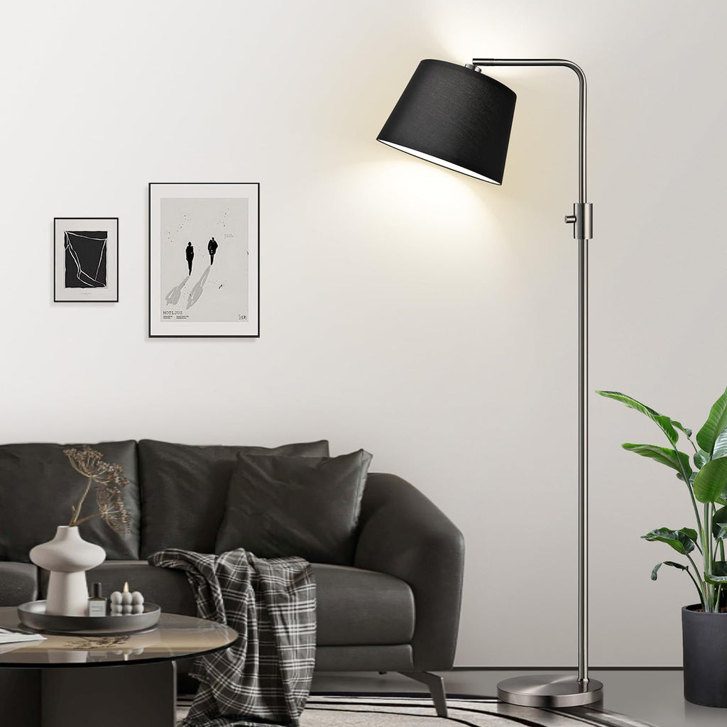 Floor Lamp, 1000 Lumens LED Edison Bulb Included, Brushed Nickel Arc Floor Lamps Modern Standing Lamp with Black Shade, Tall Lamps for Living Room Bedroom office