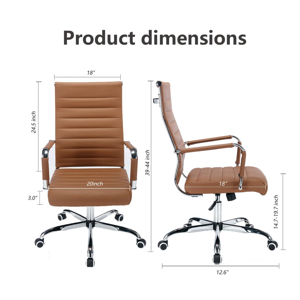 Office Desk Chair Leather, Conference Room Chairs with Wheels, Executive Modern High Back Ergonomic Swivel Rolling Ribbed Computer Chair