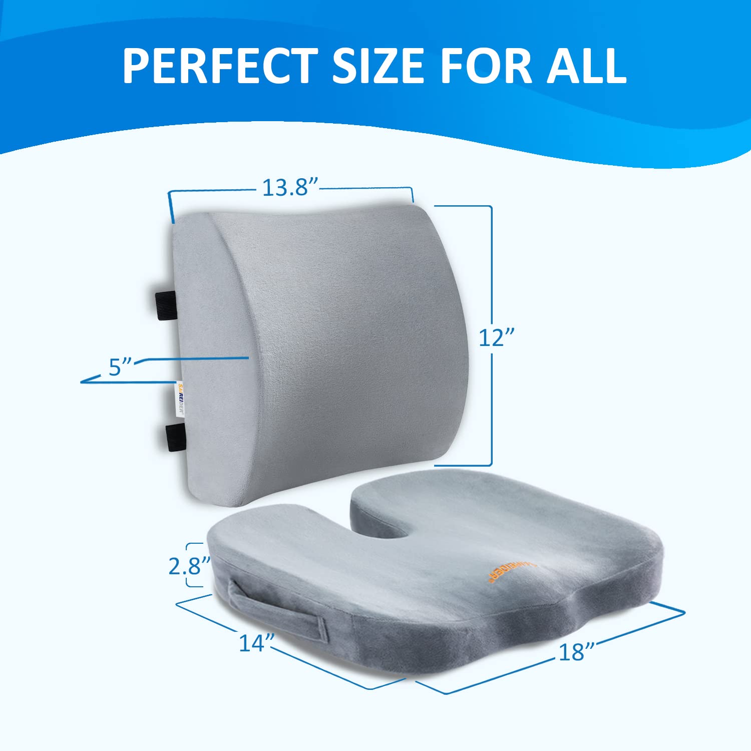 Lumbar Support Pillow and Office Chair Cushion, Memory Foam Car Seat Cushions Back Support Pillows, Reduce Pressure On Tailbone and Sciatic Nerve, Relieve Pain of Back and Lumbar(Grey)