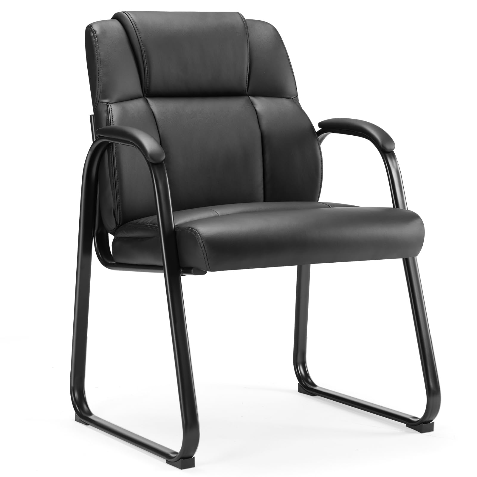 Set of 2, Waiting Room Guest Chair Stationary Office Reception Chairs No Wheel, Comfy Padded Arms and Seld Base, for Conference Room Lobby Home Computer Desk Bedroom Elderly, Deep Black