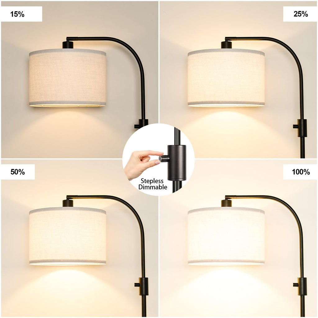 Upgraded Modern Arc Dimmable Tall Standing Floor Lamp with White Shade, 1200 Lumens LED Bulb Included, for Living & Reading Room, Bedroom, Office & Nursery, Black