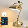 Classic Antique Touch Adjustable Desk Lamp, Banker Lamp, Piano Lamp, Eye Protection Table Lamp with Output Charging Port (LED Bulb Included in Package) (Bronze)