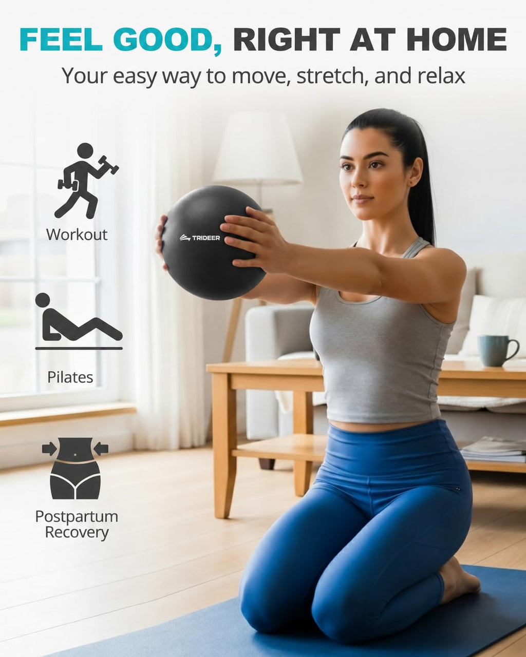 9-Inch Pilates Ball, Small Exercise Ball Pilates Equipments for Yoga, Physical Therapy, Pregnancy, Postpartum, Core Training, Balance, Stability and Stretching, Black