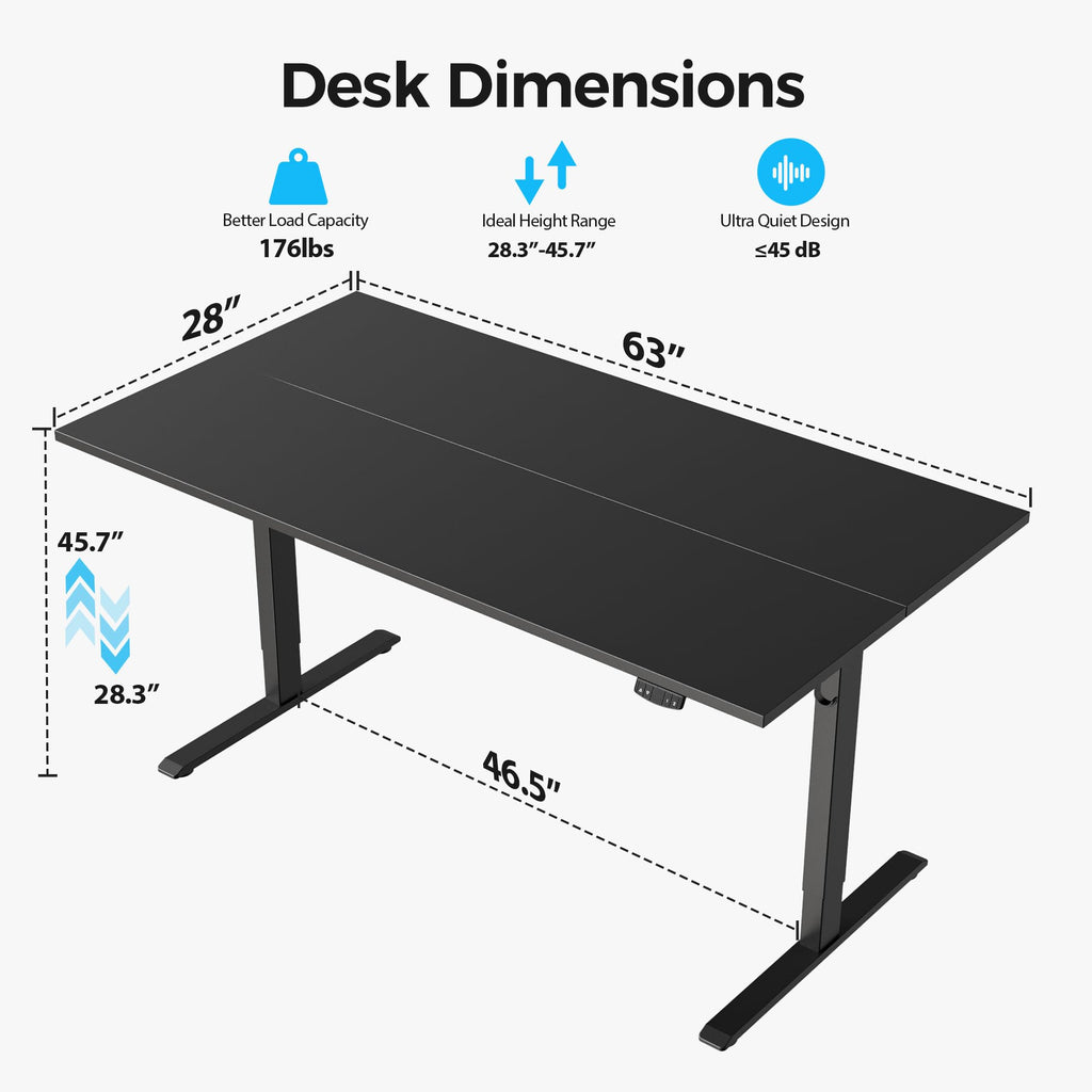 63 * 28 Inch Height Adjustable Electric Standing Desk, Black