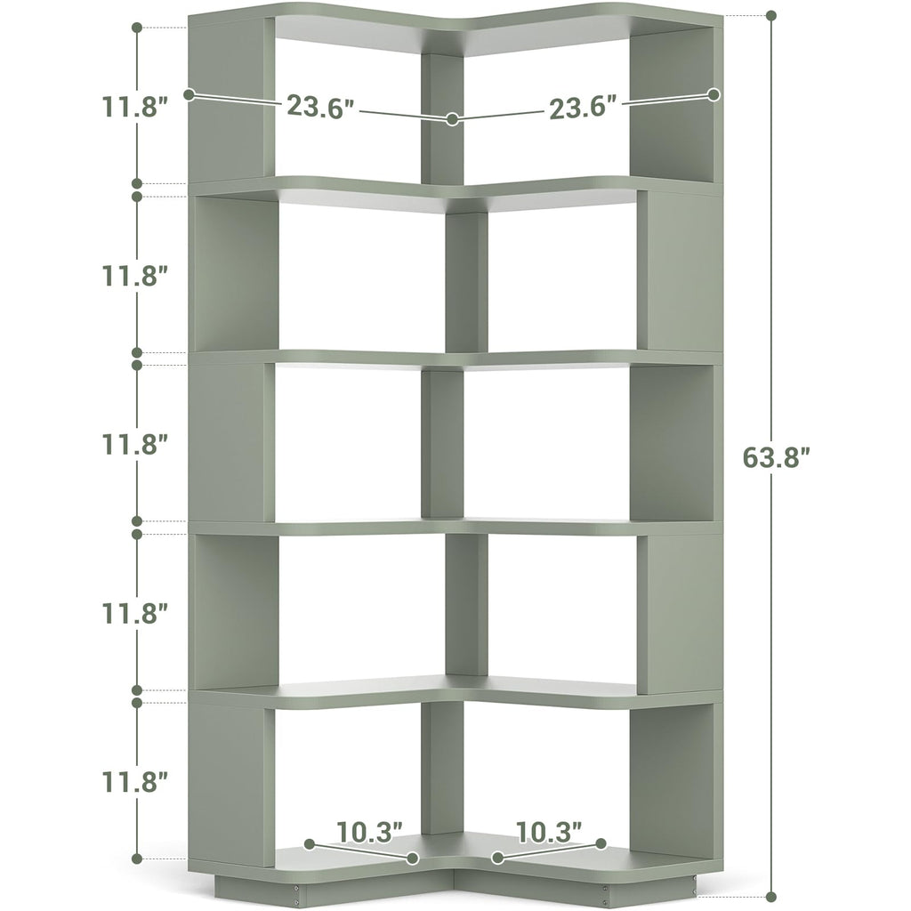 Corner Book Shelf, 6-Shelf L Shaped Corner Bookshelf with Baffle