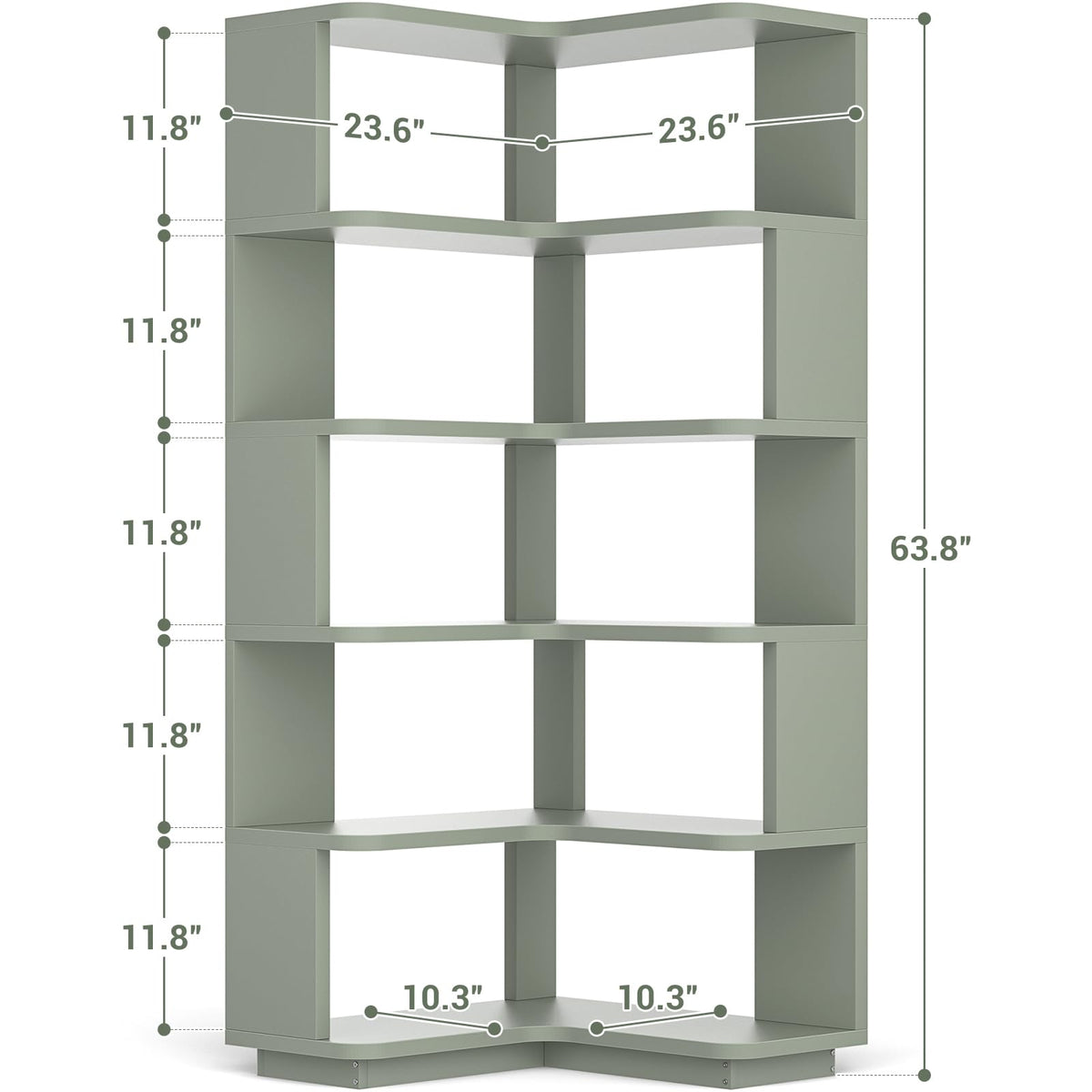 Corner Book Shelf, 6-Shelf L Shaped Corner Bookshelf with Baffle