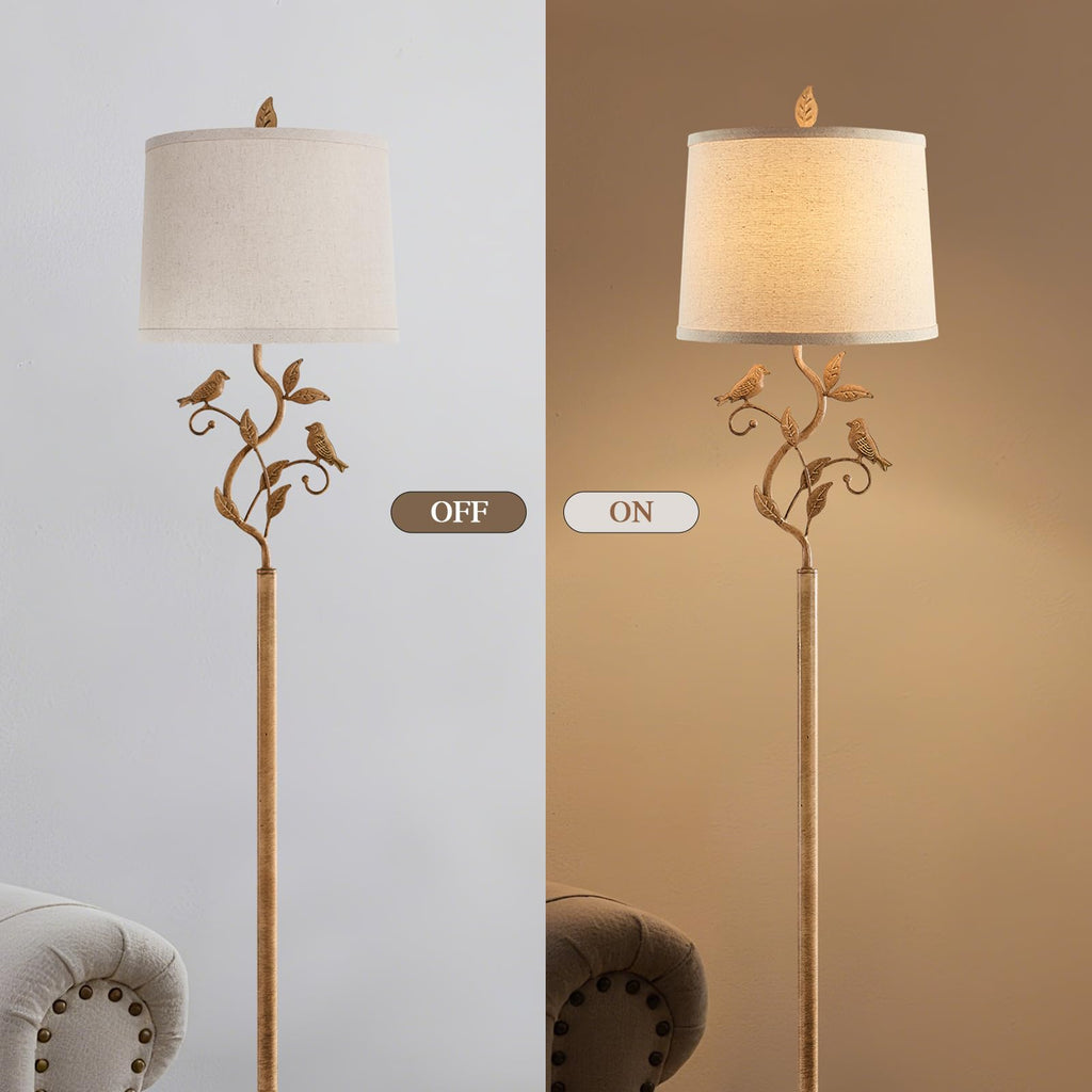 63" Farmhouse Floor Lamp for Living Room Bedroom with Iron Bird Leaf