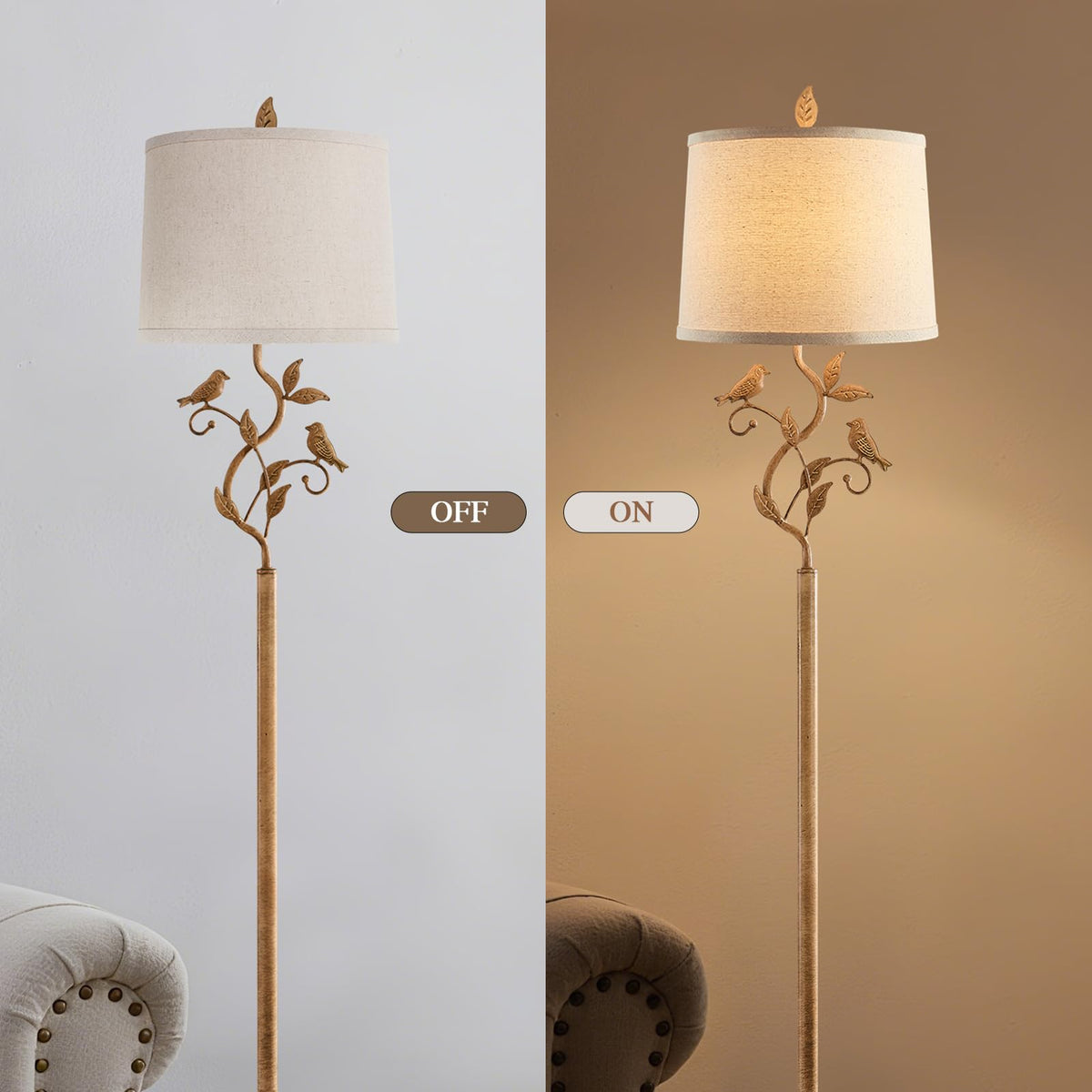 63" Farmhouse Floor Lamp for Living Room Bedroom with Iron Bird Leaf