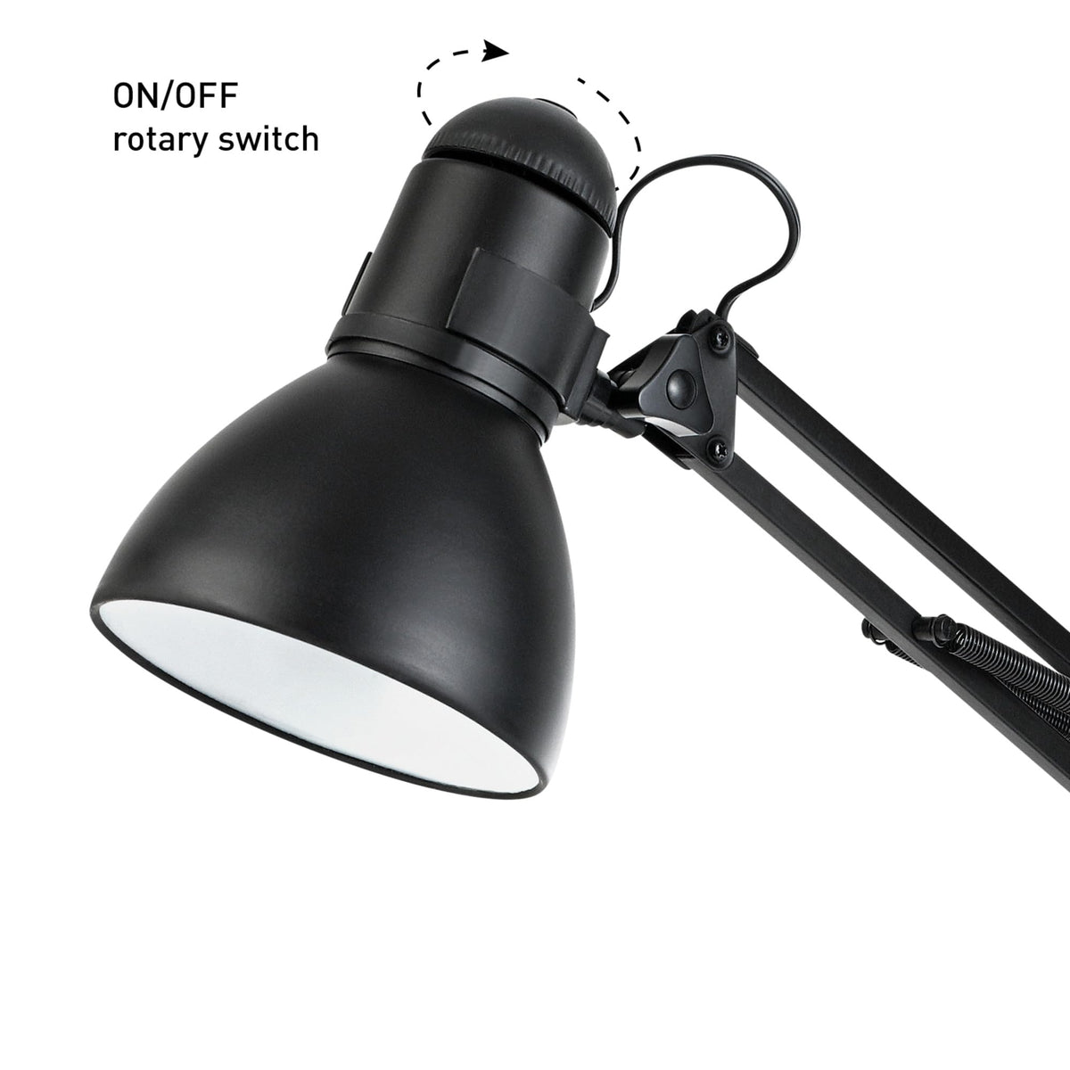 28" Heavy Base Top Moving Spring Balanced Swing Arm Desk Lamp, Black, On/Off Rotary Switch on Shade, Office Decor, Reading Light, Home Essentials, Room Lighting