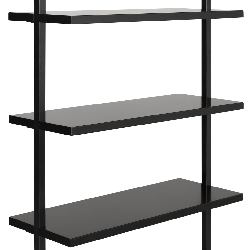 6-Shelf Tall Bookcase, Wall Mount Bookshelf Wood Shelves and Metal Frame, Matte Black, Set of 2