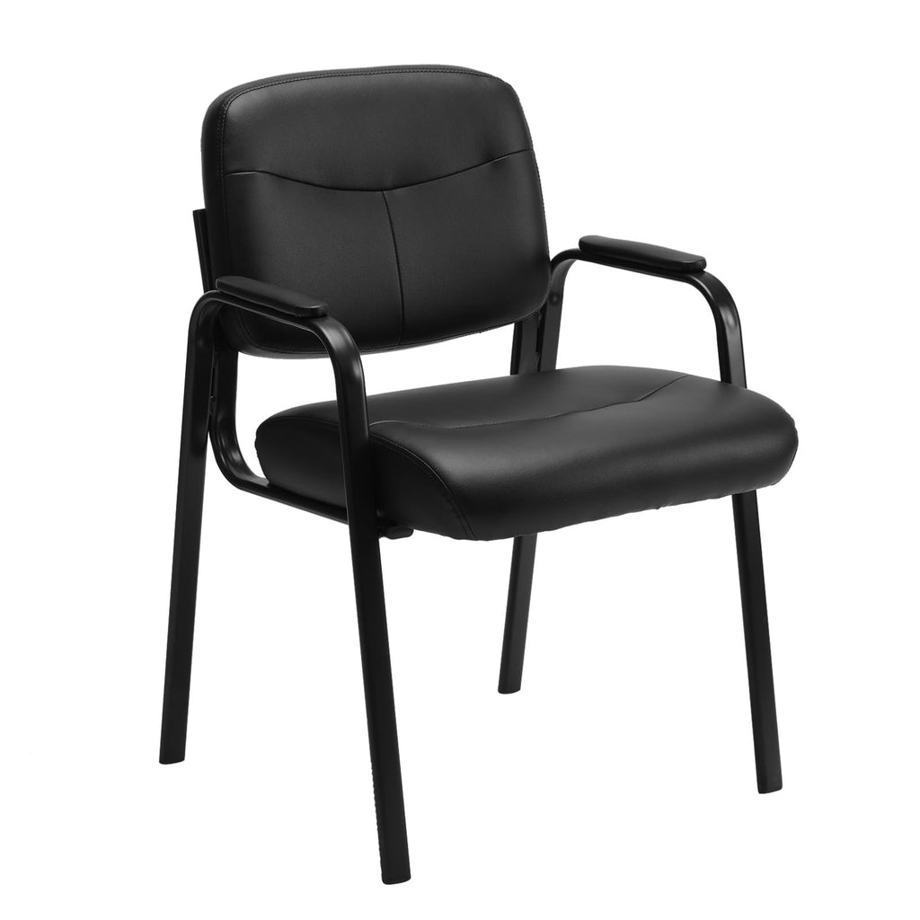 Set of 4, Office Reception Guest Waiting Room Chairs Leather Stationary Chair No Wheels with Padded Arms for Elderly Desk Conference Room Lobby, Inky