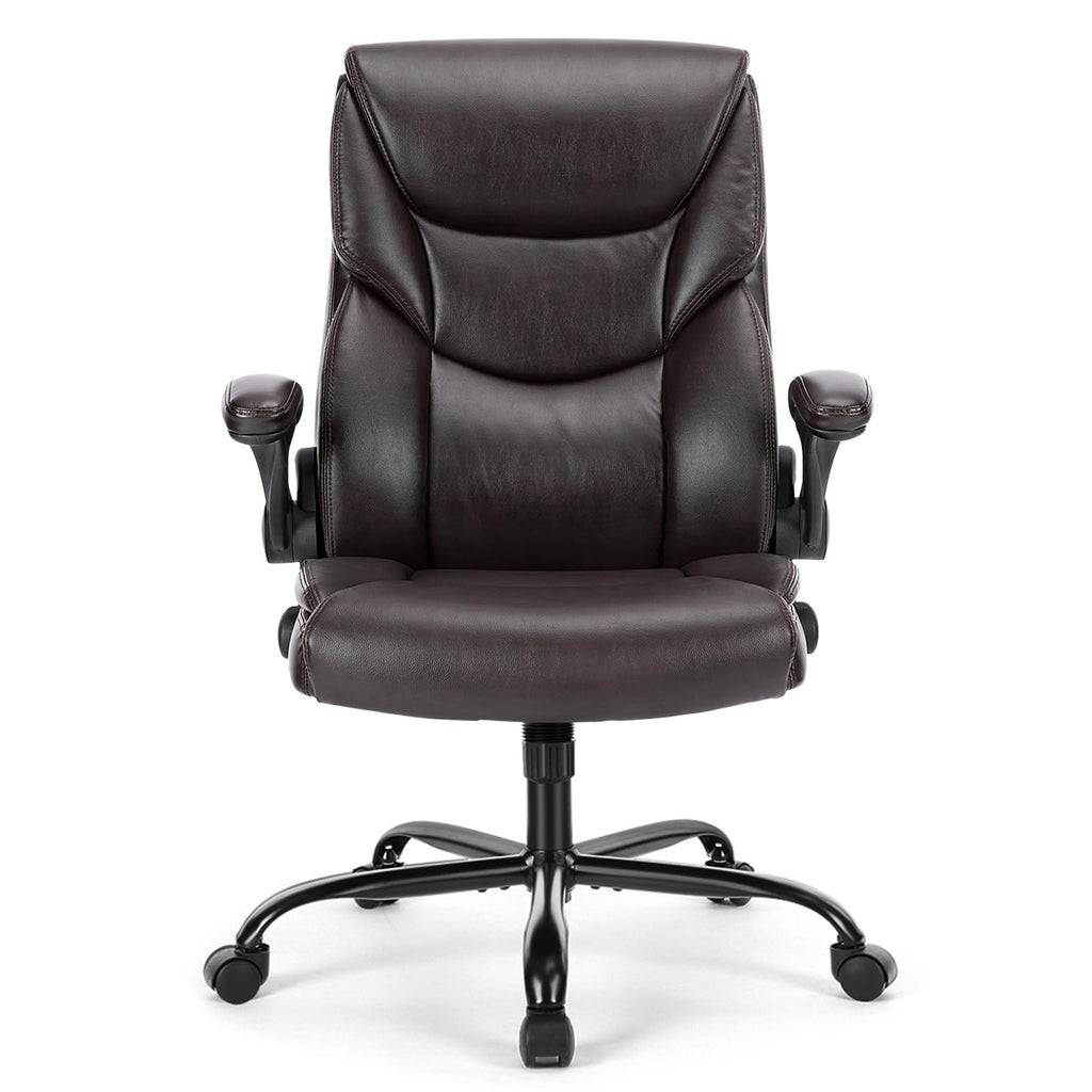 Computer Gaming Chair, Ergonomic High Back Heavy Duty Task Desk Office Chairs with Wheels, Flip-up Arms, Adjustable Height, PU Leather,Dark Brown
