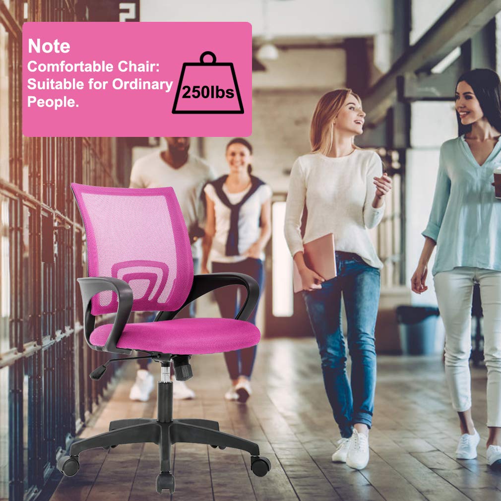 Ergonomic Office Chair | Mid-Back Swivel Desk Chair | Breathable Backrest & Lumbar Support | Adjustable Height | Sponge Seat | Rolling Wheels | Pink | for Adults & Women | Pack of 2