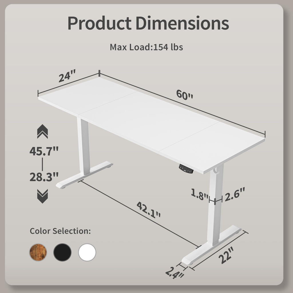 60 * 24 Inch Height Adjustable Electric Standing Desk, White