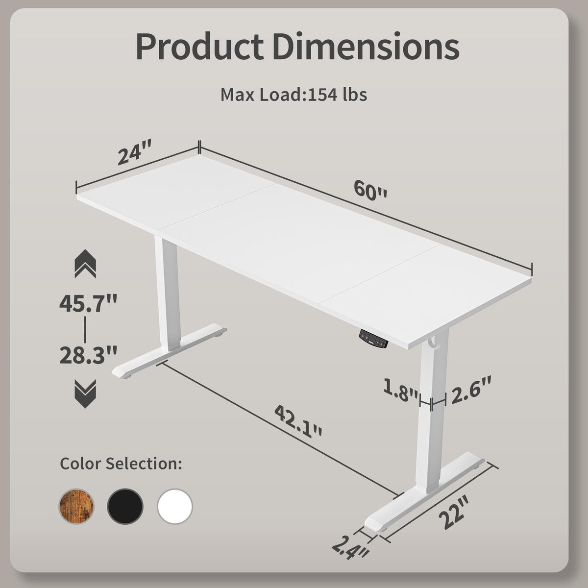 60 * 24 Inch Height Adjustable Electric Standing Desk, White