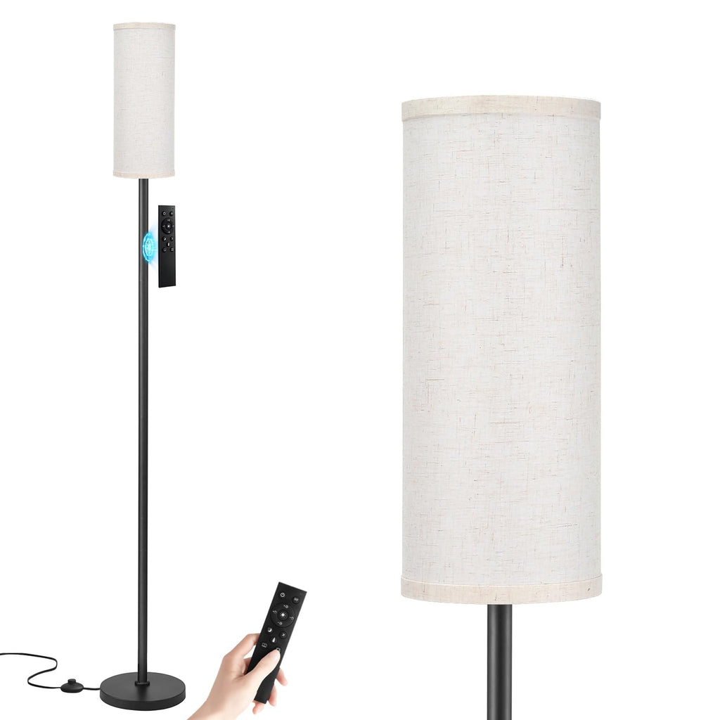 64'' Floor Lamps for Living Room with Remote Control and Stepless Dimmable Colors Temperature & Brightness, 9W Bulb Included(Beige Lampshade & Black Pole)