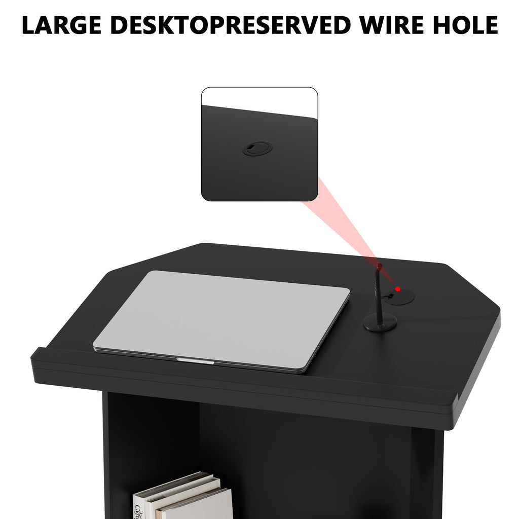 Wood Podium,Compact Podium Stand,15MM Particle Board,Pulpit with Storage,Mic Stand Space,Easy Installation Wooden Lectern for Restaurants,Churches,Seminars and Schools