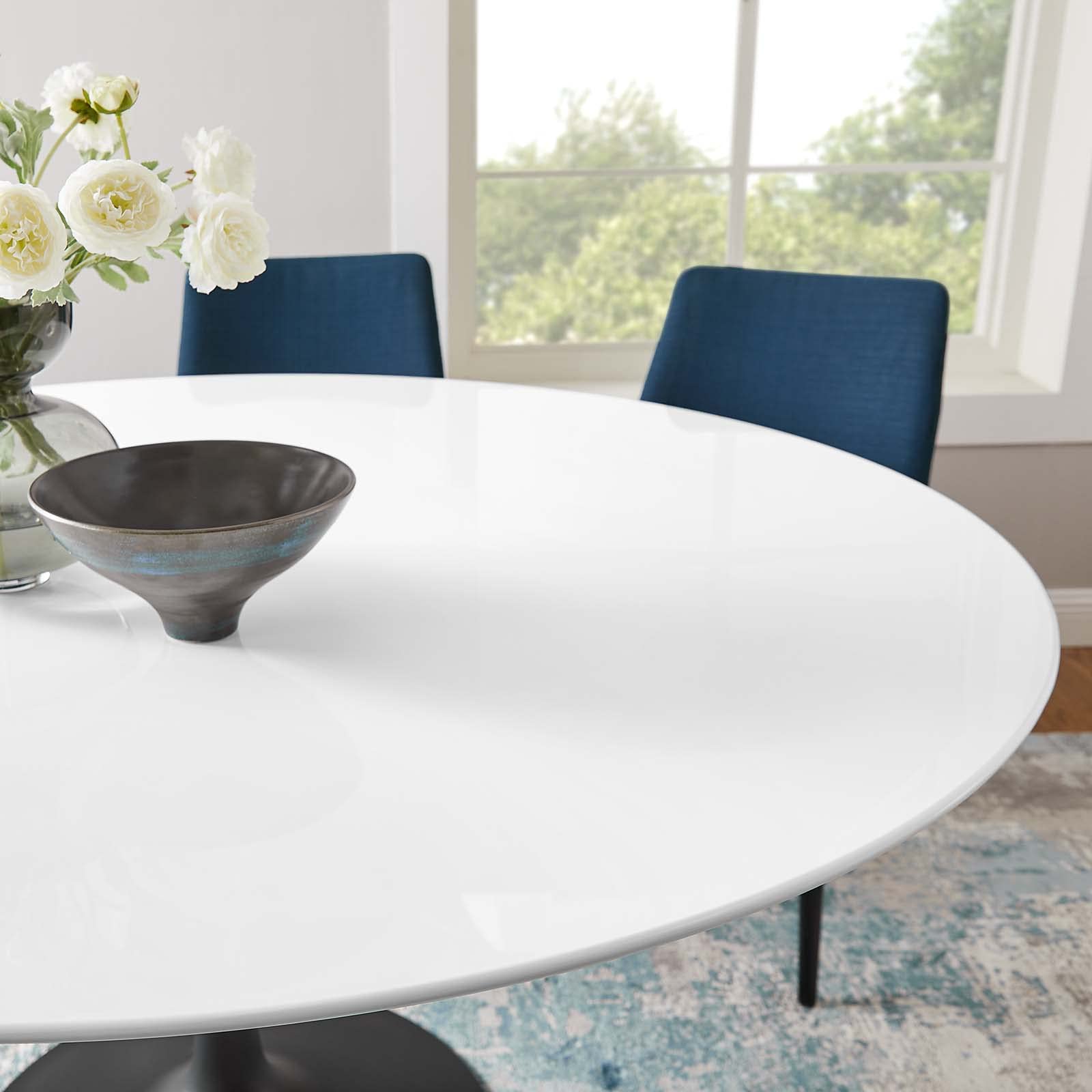Modway Lippa 60" Round Wood Dining Table, White Top, Black Base