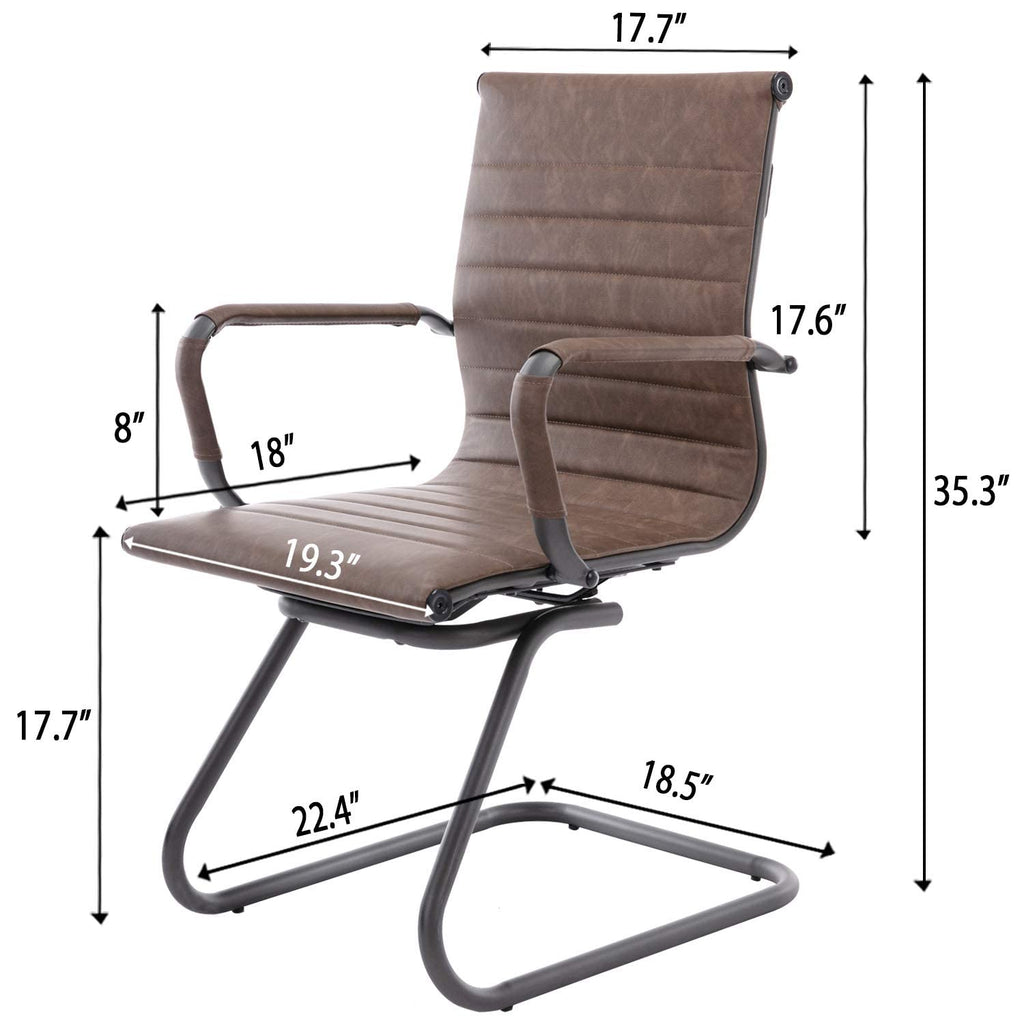 Office Desk Chair No Wheels Set of 4 PU Leather Computer Chairs Mid Back Guest Chairs for School Reception Conference Waiting Room, Vintage Brown