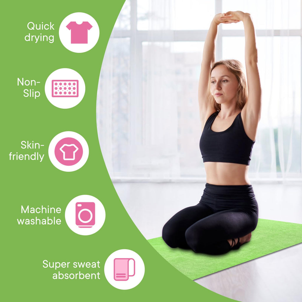 Yoga Towels, Non Slip Hot Yoga Mat Towel with Grip Dots,Super-Absorbent Soft Microfiber Yoga Blanket for Pilates, Fitness and Workout 72inch x 24inch (Green)