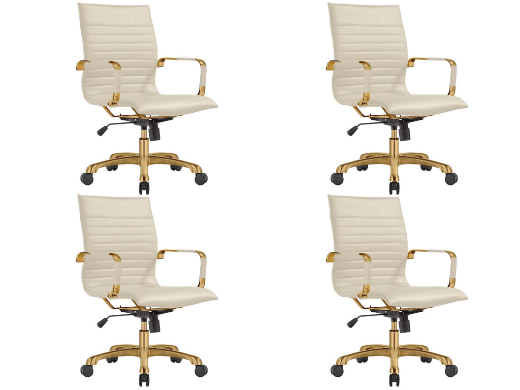 Modern Ergonomic Executive Office Chair, High-Back Leather Conference Desk Chair with Adjustable Height, Tilt Control, 360° Swivel & Gold Frame for Home Office