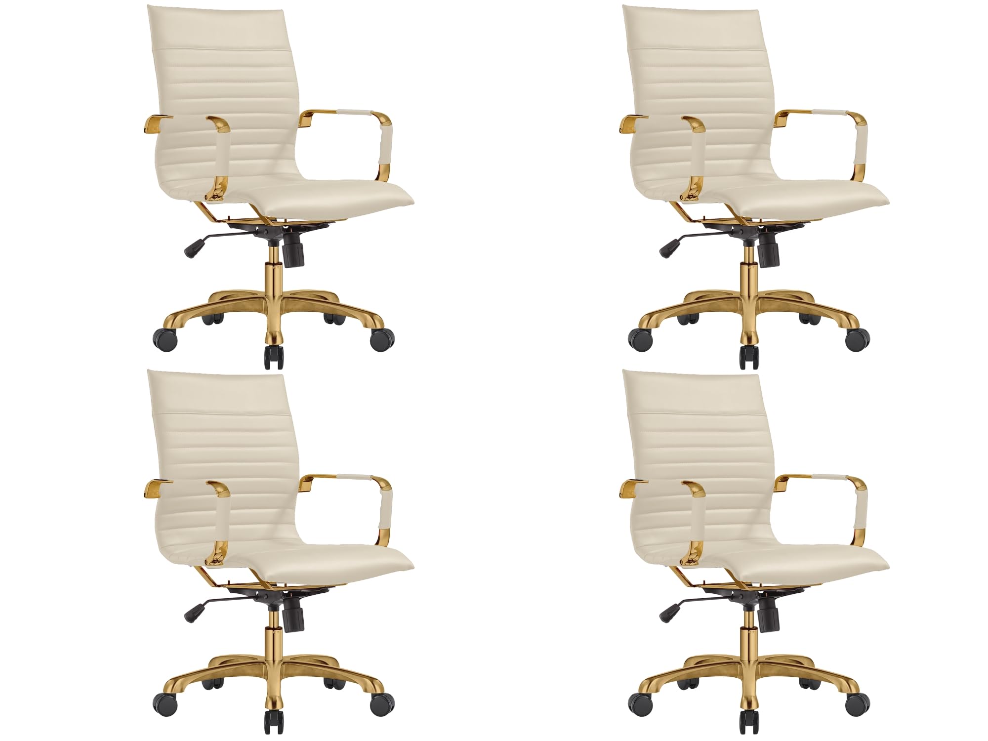 Modern Ergonomic Executive Office Chair, High-Back Leather Conference Desk Chair with Adjustable Height, Tilt Control, 360° Swivel & Gold Frame for Home Office