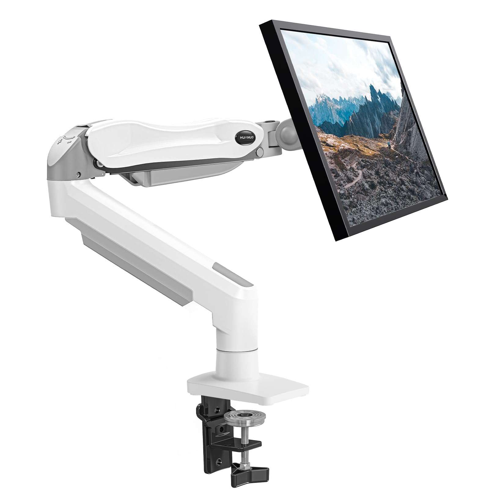 Single Monitor Mount, 13 to 32 Inch Gas Spring Monitor Arm, Adjustable Stand, Vesa Mount with Clamp and Grommet Base - Fits 4.4 to 19.8lbs LCD Computer Monitors