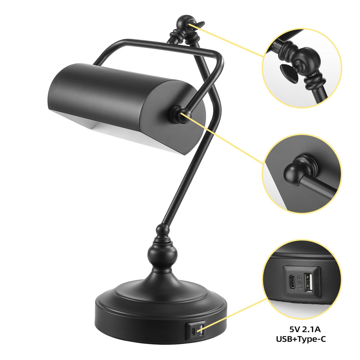 Classic Antique Touch Adjustable LED Desk & Piano Lamp with Eye Protection - Black (Bulb Included)