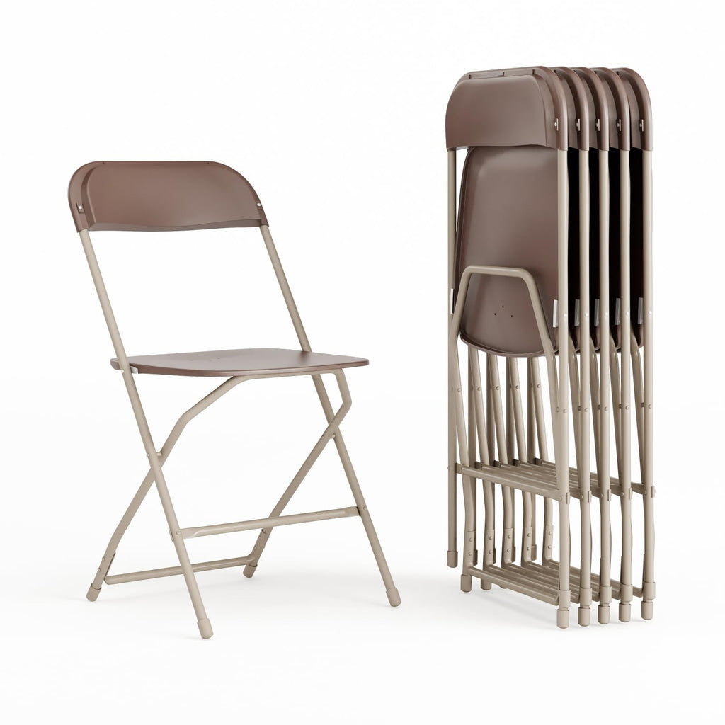 6 Pack, Hercules Series Plastic Folding Chair - Brown - 650LB Weight Capacity Comfortable Event Chair-Lightweight Folding Chair