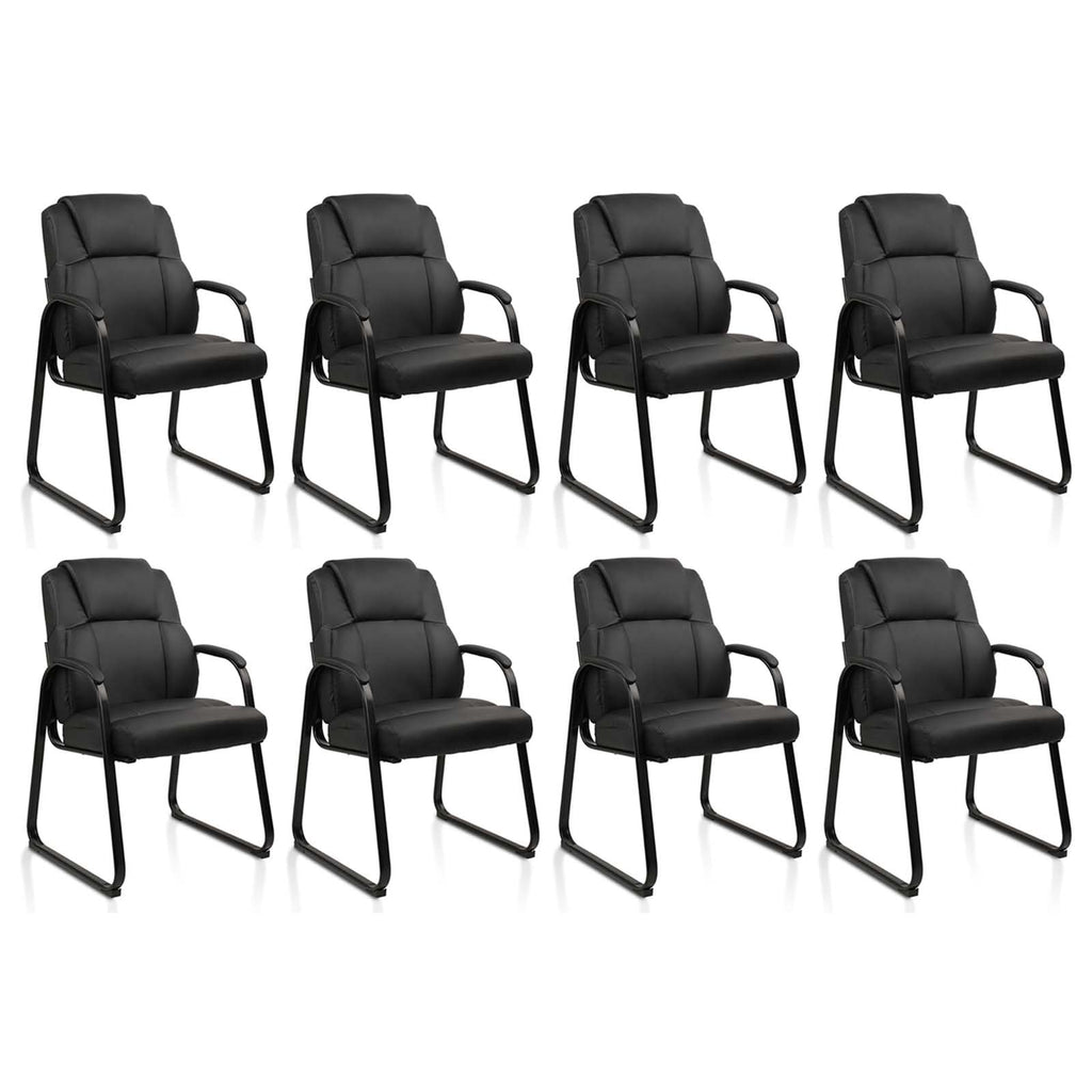 8 Pack, Leather Guest Chair with Padded Arm Rest for Reception Meeting Conference and Waiting Room Side Office Home Black with Sled Base