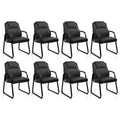 8 Pack, Leather Guest Chair with Padded Arm Rest for Reception Meeting Conference and Waiting Room Side Office Home Black with Sled Base