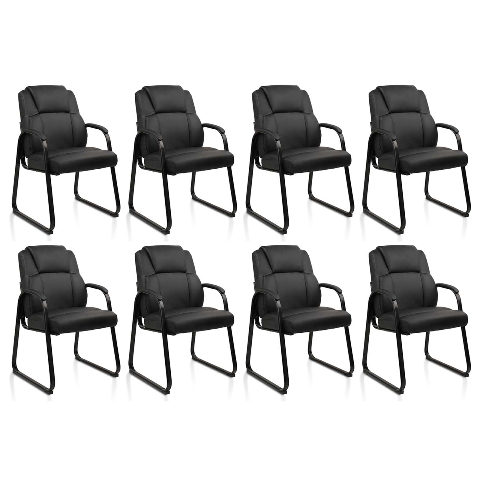 8 Pack, Leather Guest Chair with Padded Arm Rest for Reception Meeting Conference and Waiting Room Side Office Home Black with Sled Base