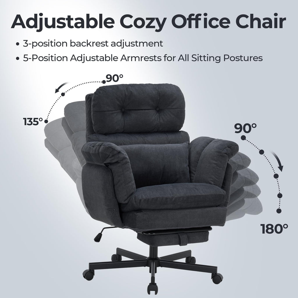 Criss Cross Office Chair with Foot Rest, Big and Tall Office Desk Chair with Flip Armrests for Pets & Cross Legged Sitting, Comfy Executive Ergonomic Reclining Computer Gaming Vanity Chair, Grey