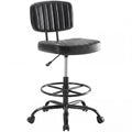 Armless Drafting Chair, Low Back Office Seat with Adjustable Footrest Ring for Standing Desk, Ergonomic PU Leather Office Seating, Swivel Rolling High Stool for Studio, Lab, Counter, Black