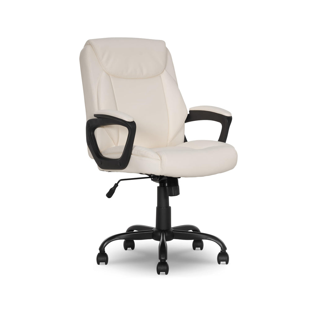 Classic Puresoft PU Padded Mid-Back Office Chair with Armrest, Height Adjustable, Easy to Assemble, 26"D x 23.75"W x 42"H, Cream
