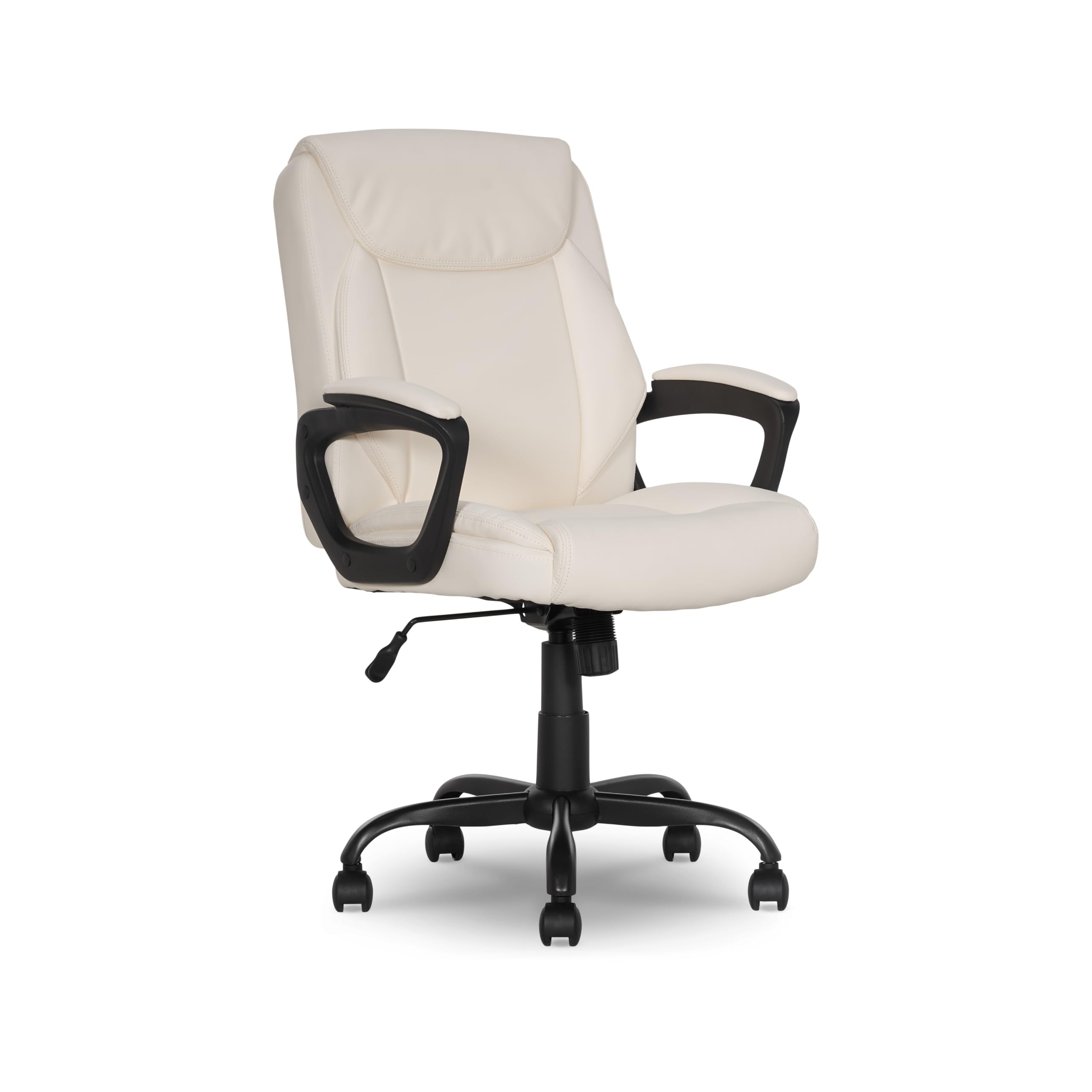 Classic Puresoft PU Padded Mid-Back Office Chair with Armrest, Height Adjustable, Easy to Assemble, 26"D x 23.75"W x 42"H, Cream