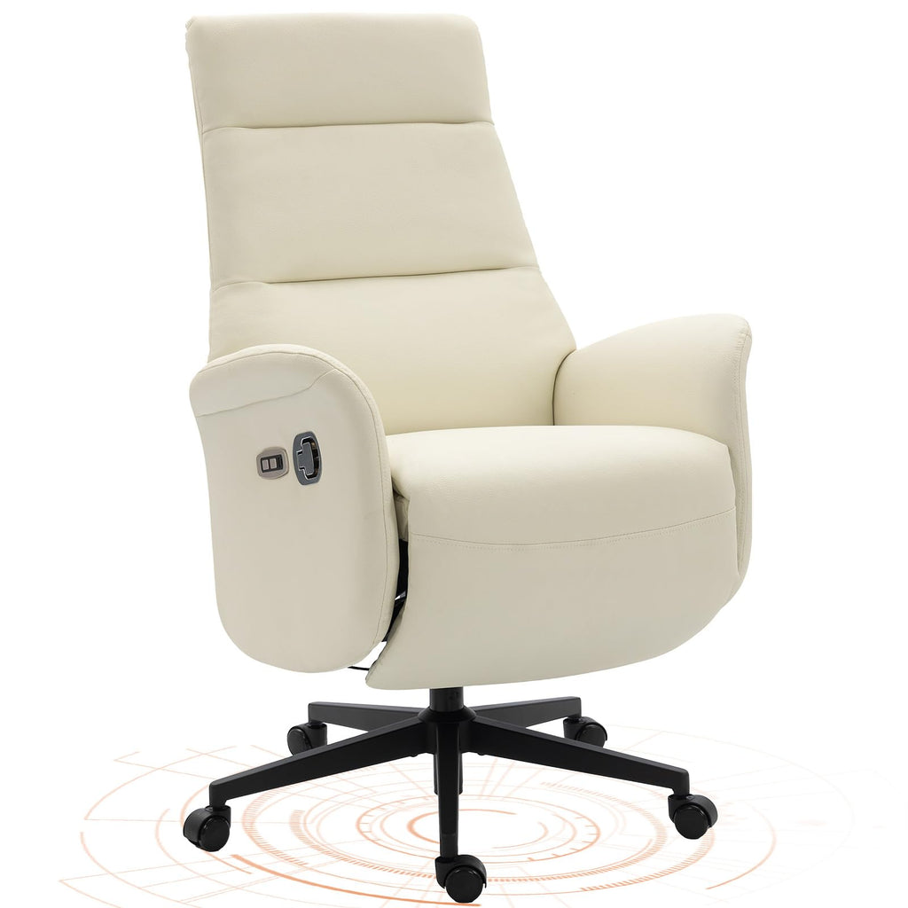Ergonomic PU Leather Recliner Chair with Footrest, Electric Executive Office Chair for Home Office, Adjustable Seat Height and Backrest, 330 lbs Capacity, Beige