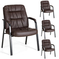 Waiting Room Guest Chair Set of 4, 500lbs PU Leather Ergonomic Office Desk Reception Chair No Wheels with Padded Armrest for Conference Lobby Medical Waiting Area Bedroom, Brown