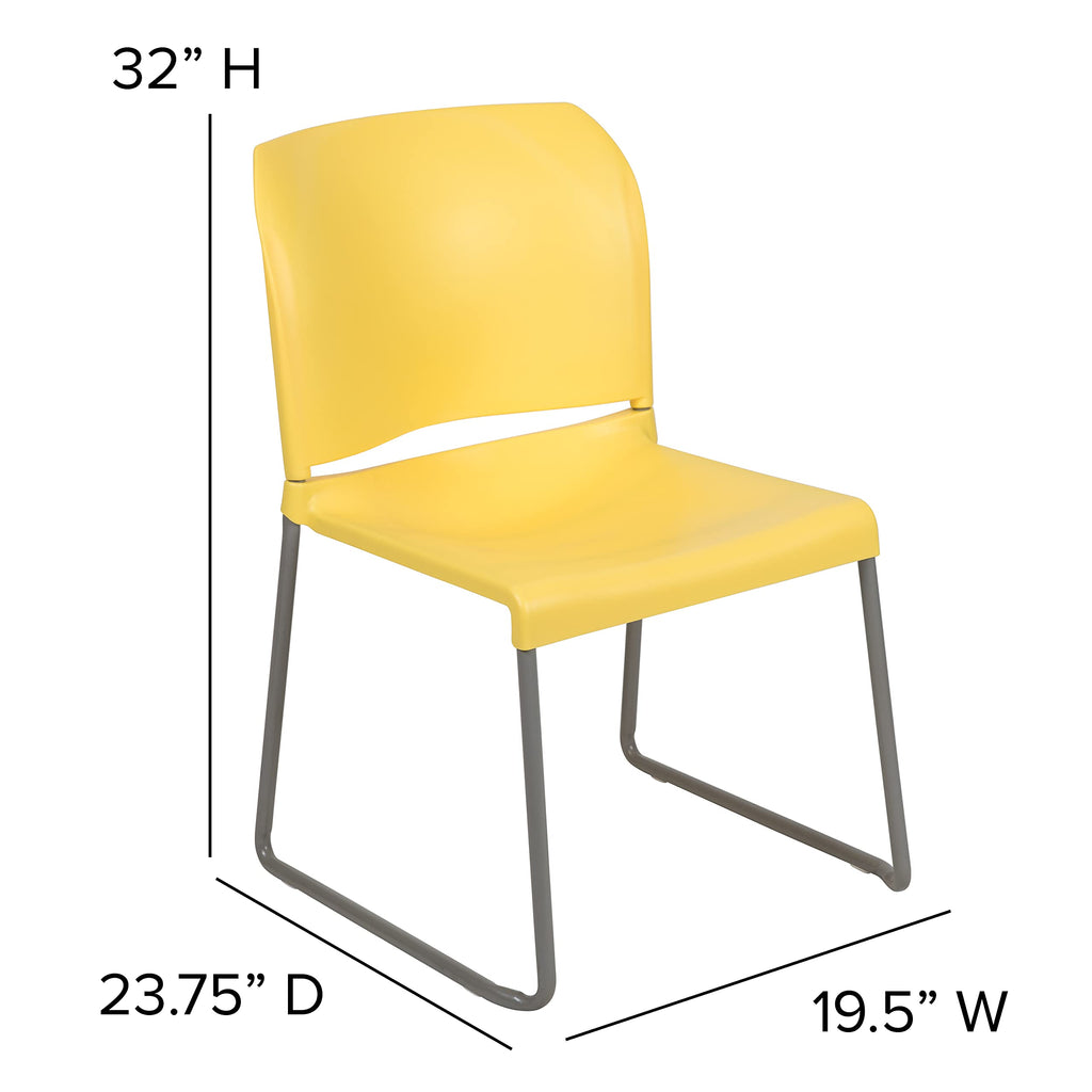 HERCULES Series 880 lb. Capacity Yellow Full Back Contoured Stack Chair with Gray Powder Coated Sled Base