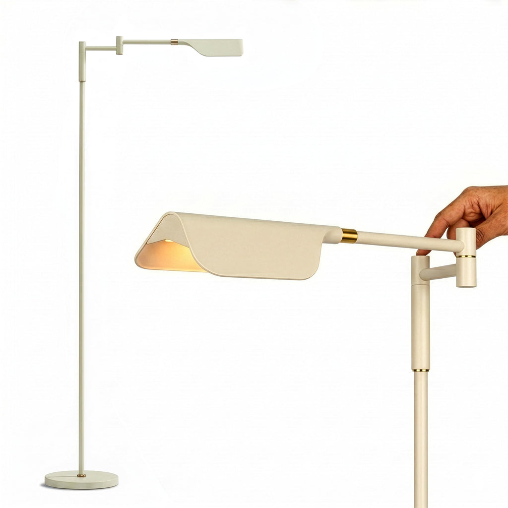 Leaf Pharmacy LED Reading Lamp, Dimmable Floor Lamp with Easy Rotation Over Chair or Desk for Living Rooms & Offices, Adjustable Standing Tall Lamp, for Sewing & Crafts - Gold and Cream