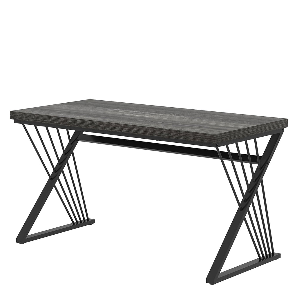 Modern Home Office Desks, Rustic Wood and Metal Computer Desk, Industrial Writing Study Gaming Table for Living Room Bedroom, Dark Gray, 47 Inch