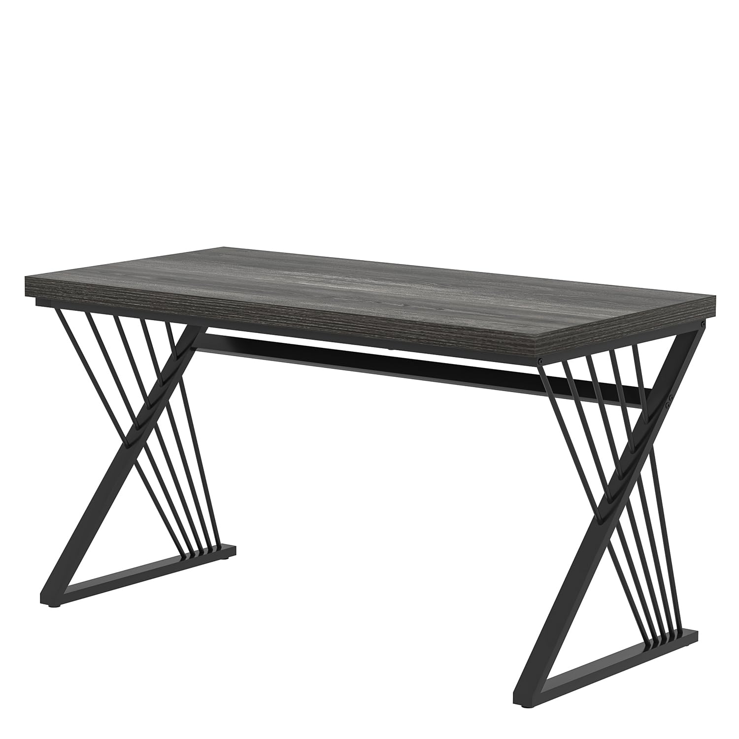 Modern Home Office Desks, Rustic Wood and Metal Computer Desk, Industrial Writing Study Gaming Table for Living Room Bedroom, Dark Gray, 47 Inch