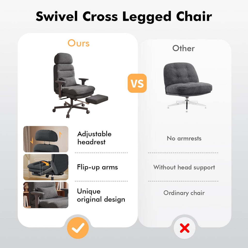 Criss Cross Legged Office Chair with Flip-up Arms, Footrest, G800 Plus