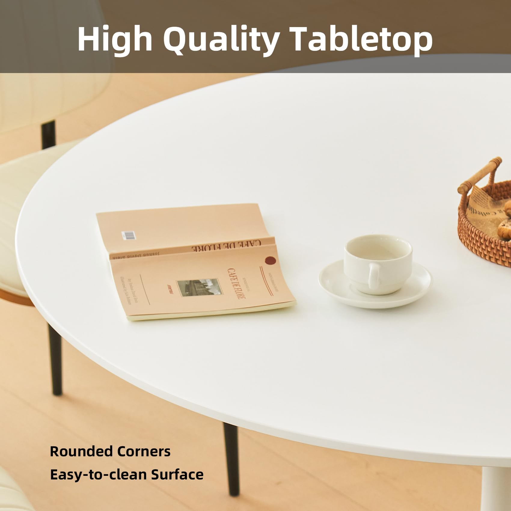 Hansweld 43.5" Tulip Table, Round Dining Table with Thickened Tabletop & Metal Pedestal, Mid Century Modern Bistro Circle Table for Kitchen, Small Places, Living Room, Cafe (White)