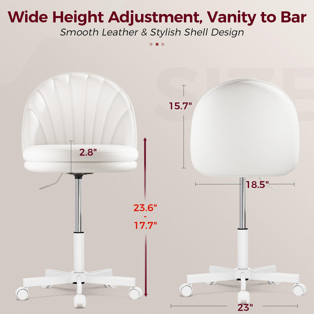 Small Ergonomic Tall Office Chair, Computer Desk Chair with Wheels Versatile Height Use: Office to Bar Stools (or Standing Desk), Vanity Chair with Back PU Leather Shell Design for Gift