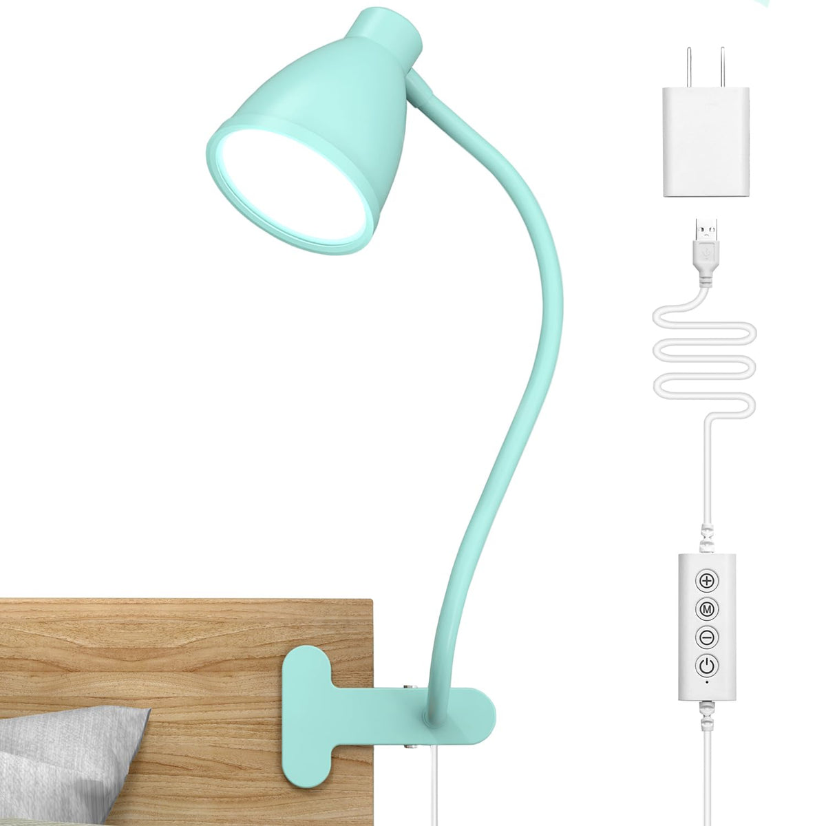 Desk Lamp with Clamp, Clip on Light, 5 Color 10 Brightness, Teal