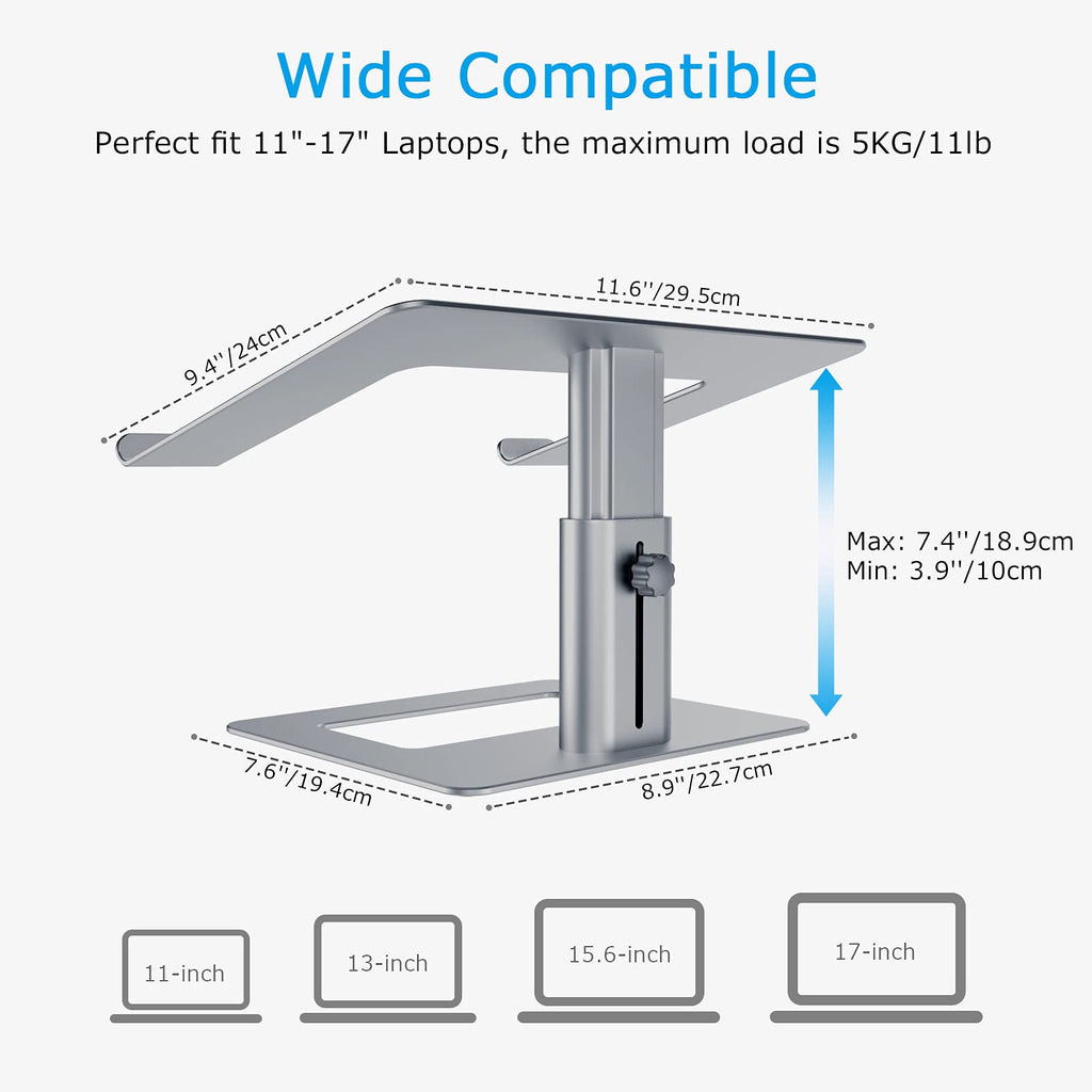 Laptop Stand, Ergonomic Aluminum Height Adjustable Computer Stand Laptop Holder for Desk, Compatible with MacBook Pro/Air, Dell, Lenovo, HP, Samsung, More Laptops 11-17"