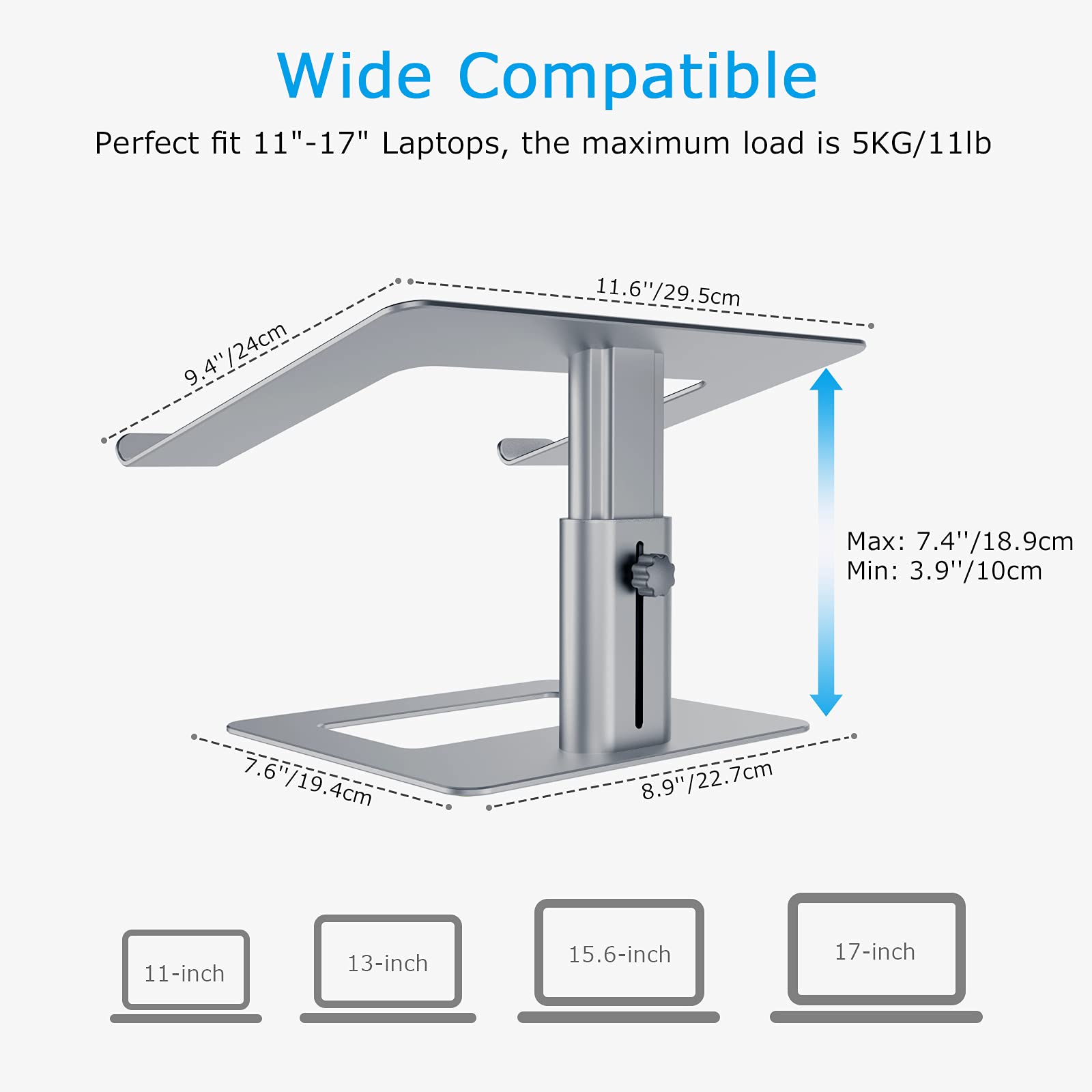 Laptop Stand, Ergonomic Aluminum Height Adjustable Computer Stand Laptop Holder for Desk, Compatible with MacBook Pro/Air, Dell, Lenovo, HP, Samsung, More Laptops 11-17"