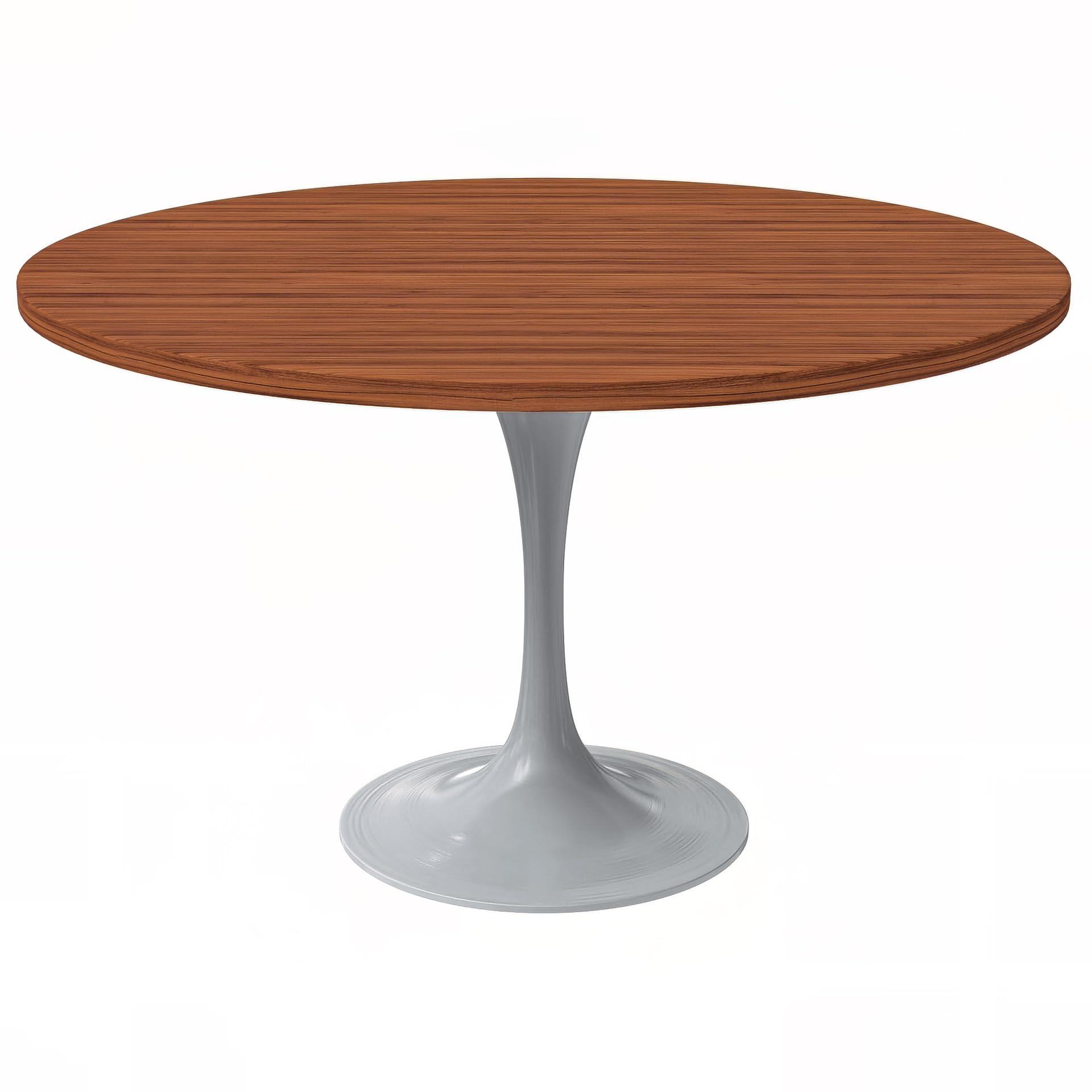 Verve Mid-Century Modern 48 Inch Round Dining Table, MDF Wood Tabletop with White Steel Pedestal Base, Large Pedestal Kitchen & Dining Room Table, Breakfast Nook Table (Cognac Brown)
